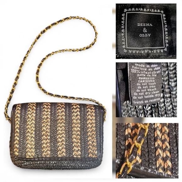Deena & Ozzy Handbags - Deena &‎ Ozzy Wheat Straw Paille De Ble Shoulder Bag Golden Chain Woven